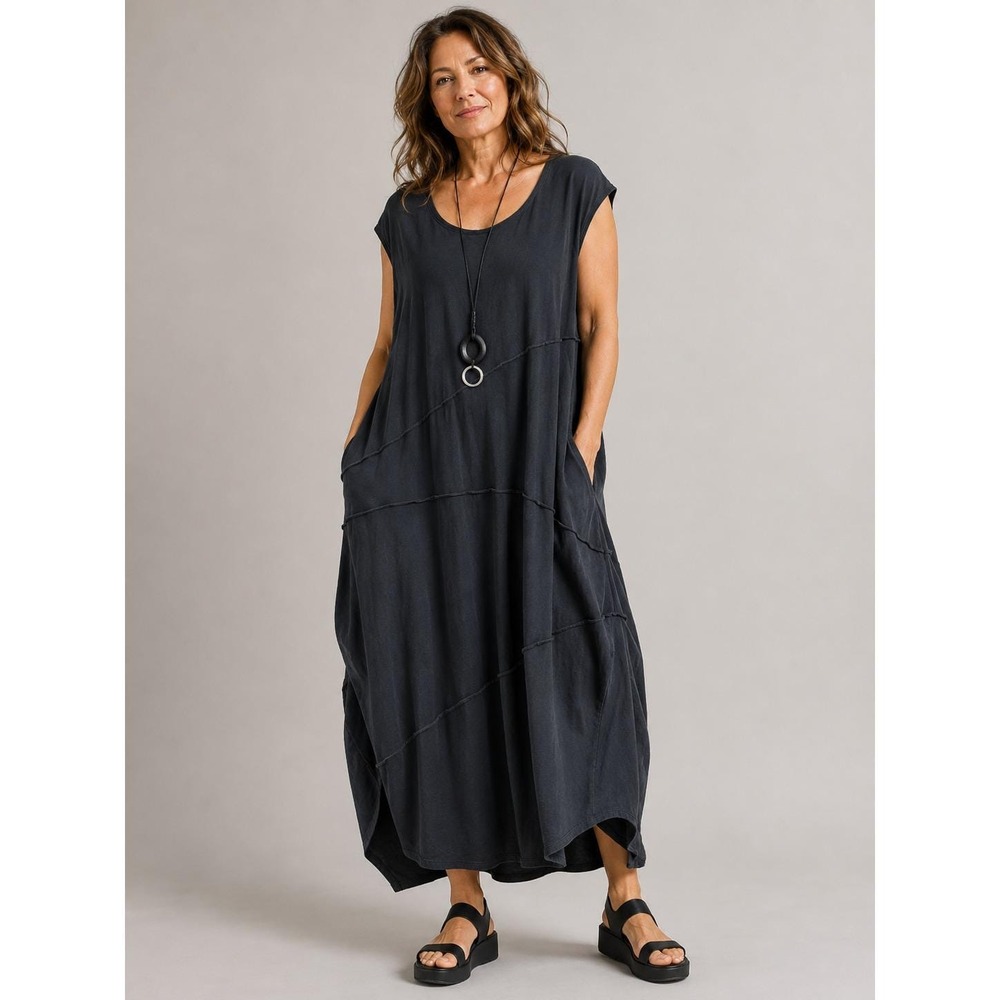 Heydari Maxi Dress Women 3 Black Raw‎ Edge Seam Lagenlook Avant Garde Minimalist